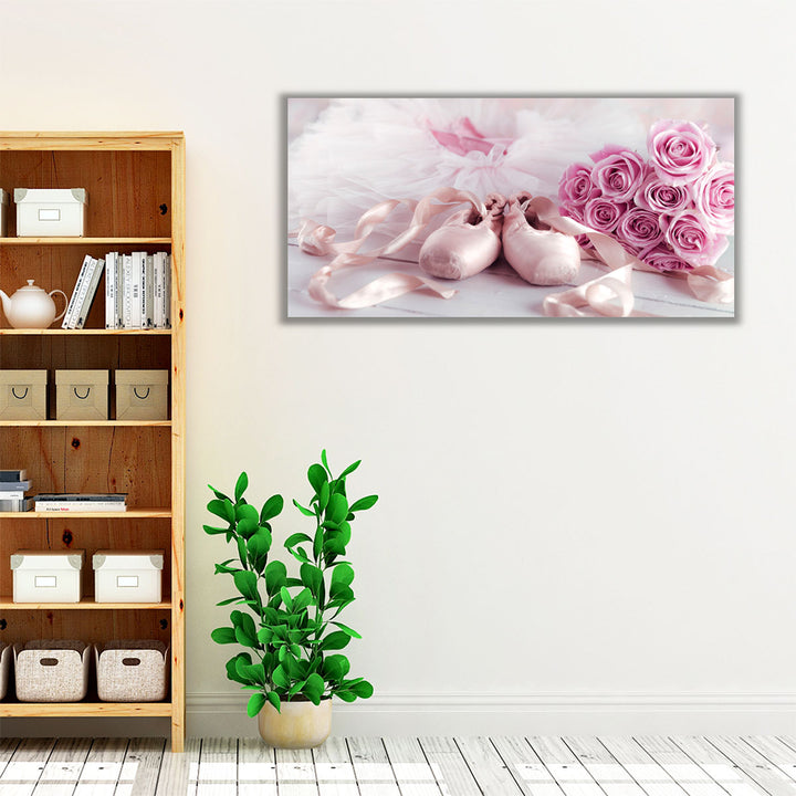 Ballet Shoes and Elegant Ballet Skirt with Bunch of Roses 2 - Canvas Print Wall Art