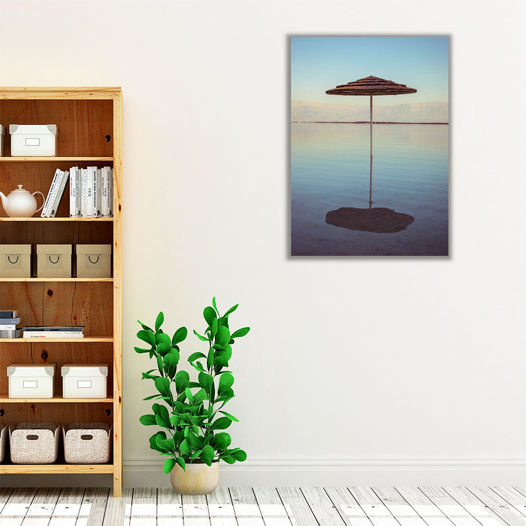 Parasol On The Beach Of Dead Sea, Israel - Canvas Print Wall Art