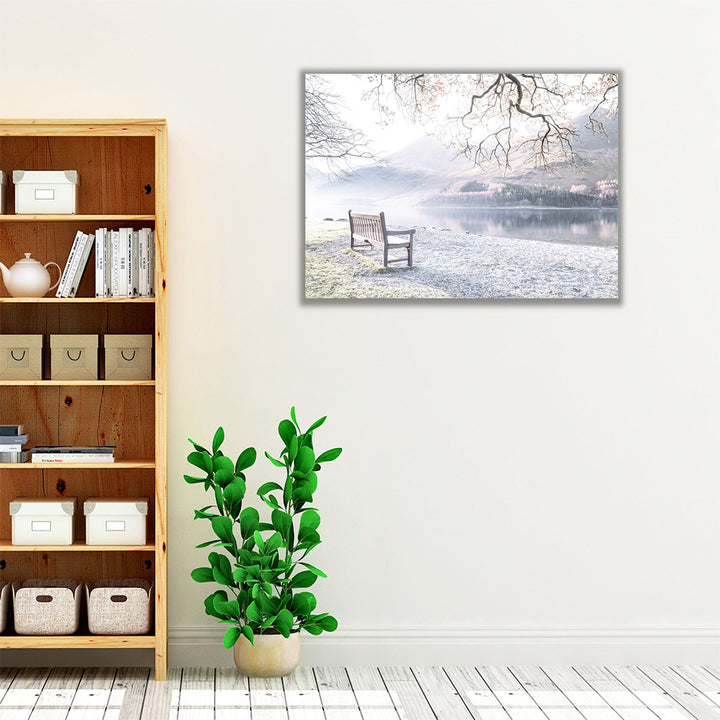 Bench And Still Lake Buttermere - Canvas Print Wall Art