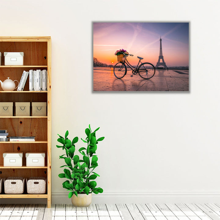 Bicycle With A Basket Of Flowers, Eiffel Tower 2 - Canvas Print Wall Art