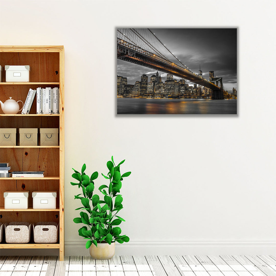Brooklyn Bridge And Lower Manhattan Skyline At Dusk - Canvas Print Wall Art