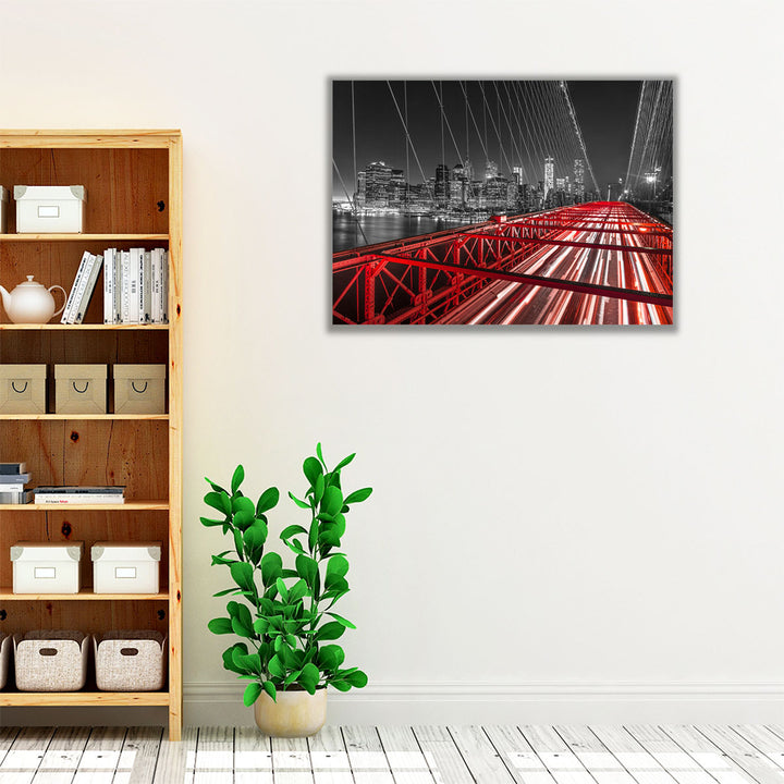 Brooklyn Bridge And Lower Manhattan Skyline At Dusk - Canvas Print Wall Art