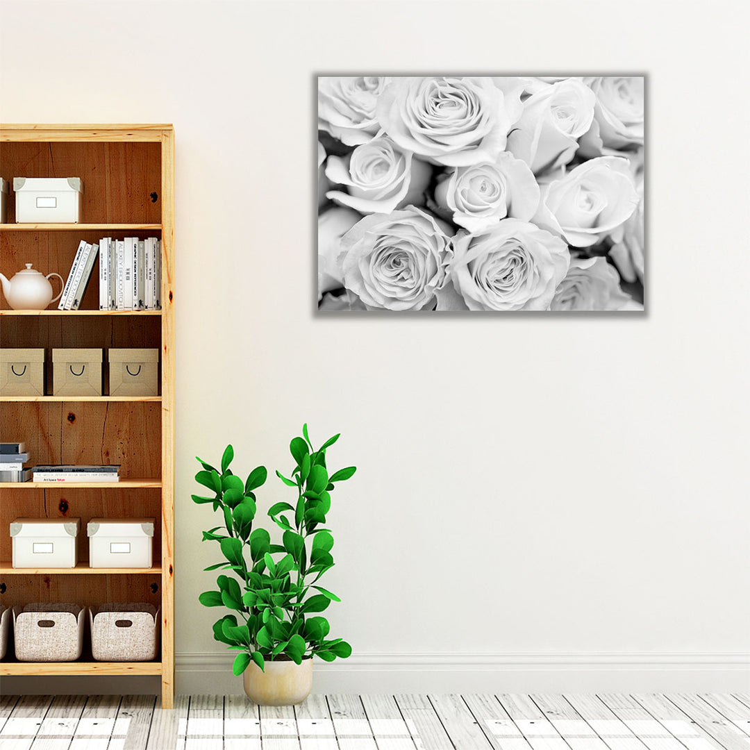 Close-up Of Bunch Of Roses Black And White - Canvas Print Wall Art