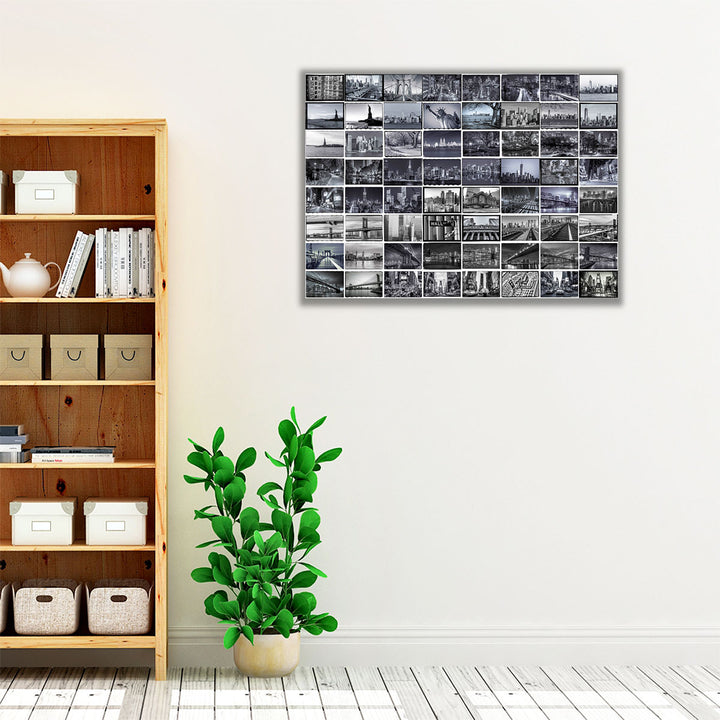 Collage of Famous Places In New York City Black And White - Canvas Print Wall Art