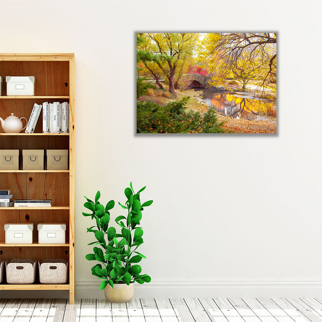 Warm autumn wall art with yellow and green hues