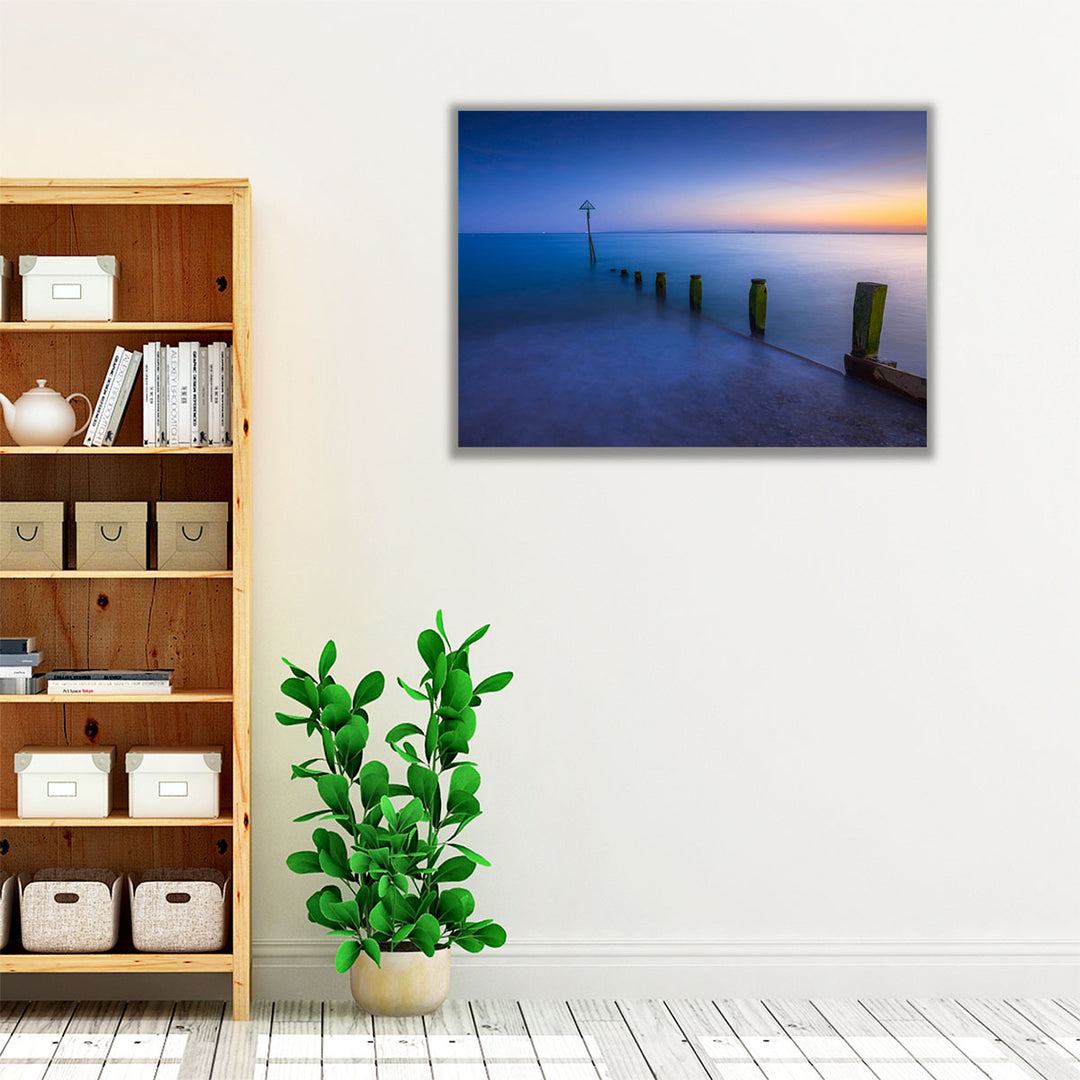 Groynes At Dusk, Hayling Island, UK - Canvas Print Wall Art