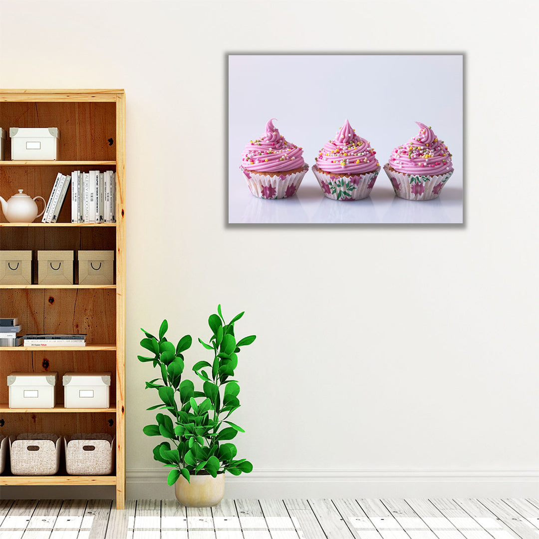 Pink Cup Cakes - Canvas Print Wall Art