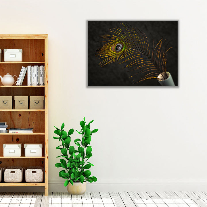 Peacock Feather In A Vase - Canvas Print Wall Art