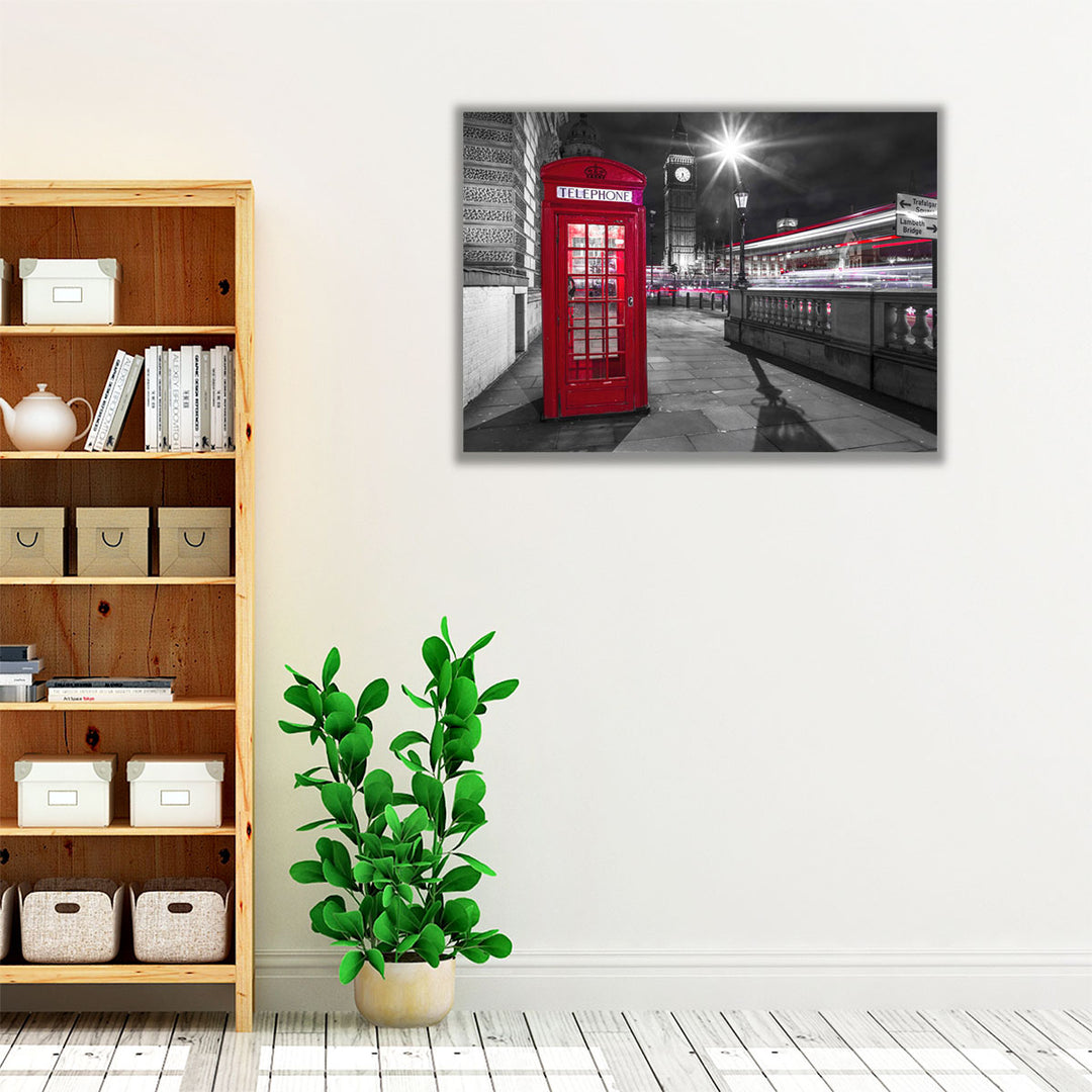 Telephone Box With Big Ben, London - Canvas Print Wall Art