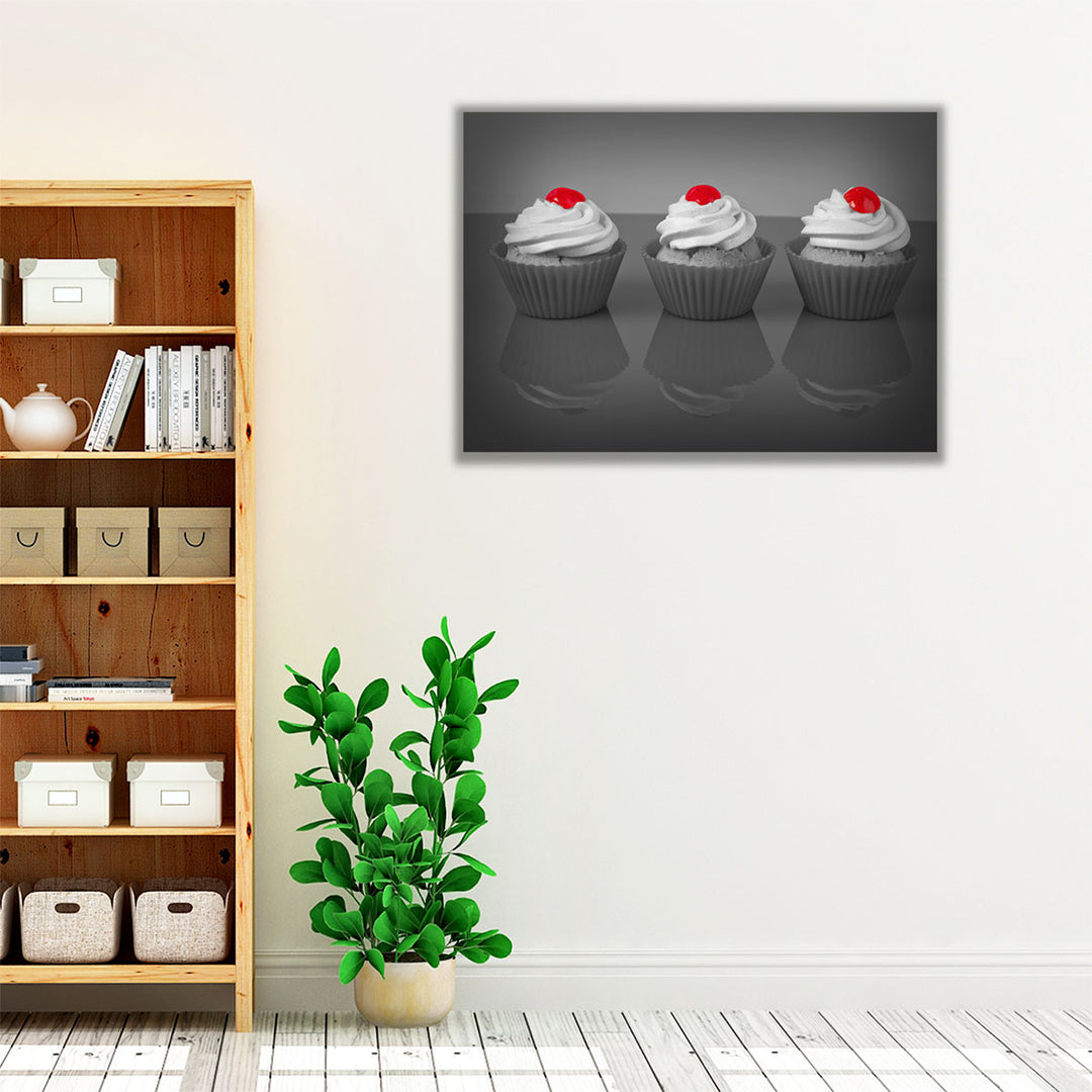 gray and white kitchen art – elegant cupcake trio