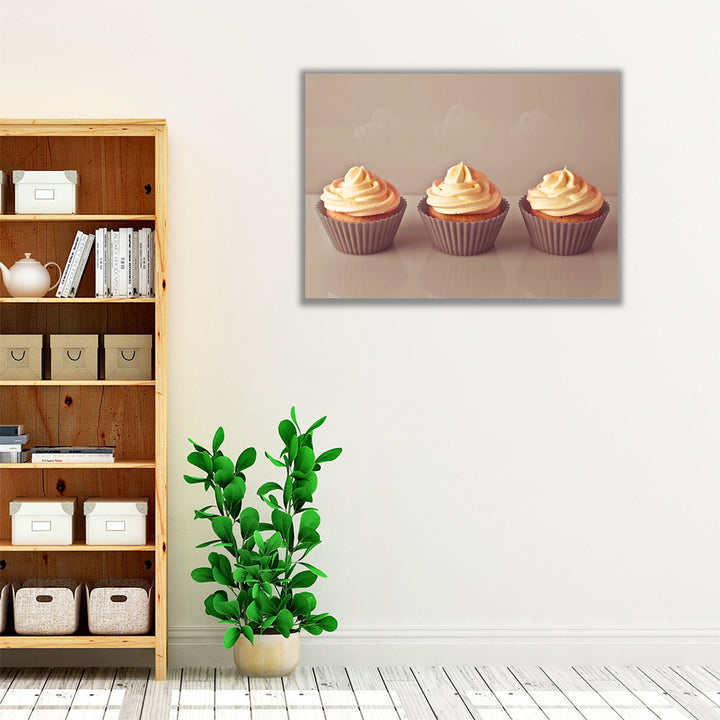 brown and neutral kitchen art – cupcake trio