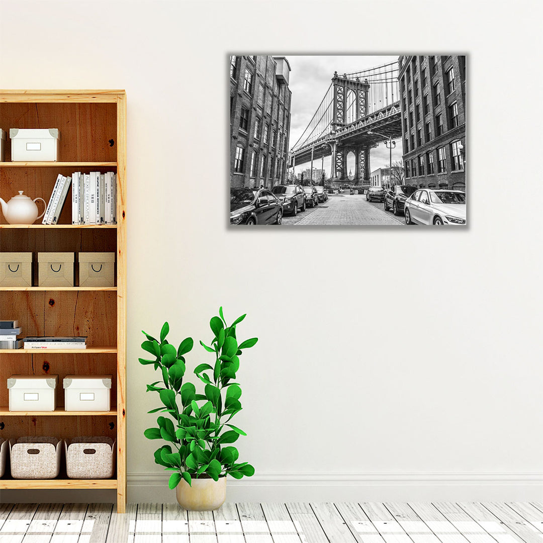 Manhattan Bridge from a Street, New York - Canvas Print Wall Art