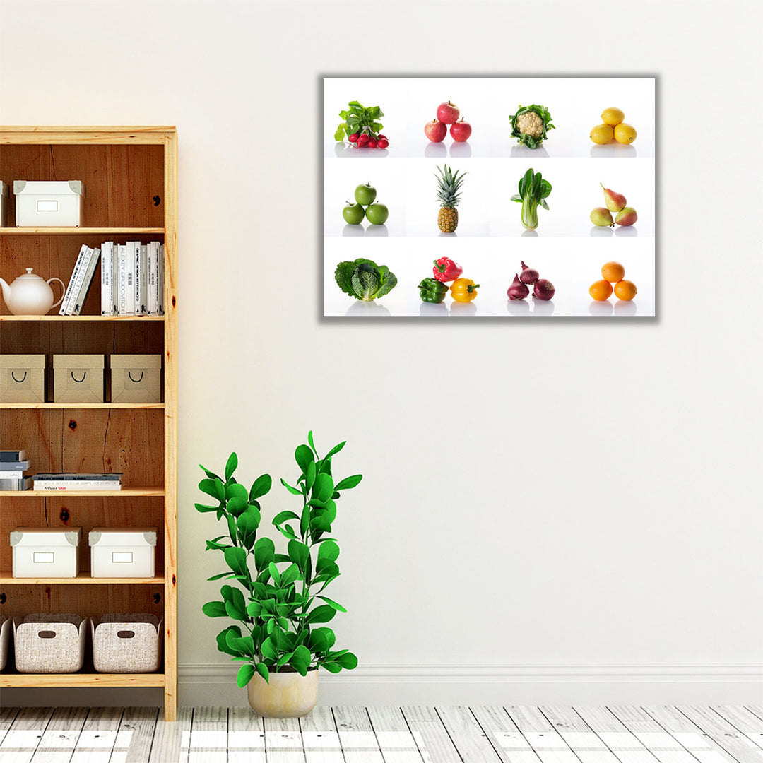 Kitchen wrapped canvas fruit art display