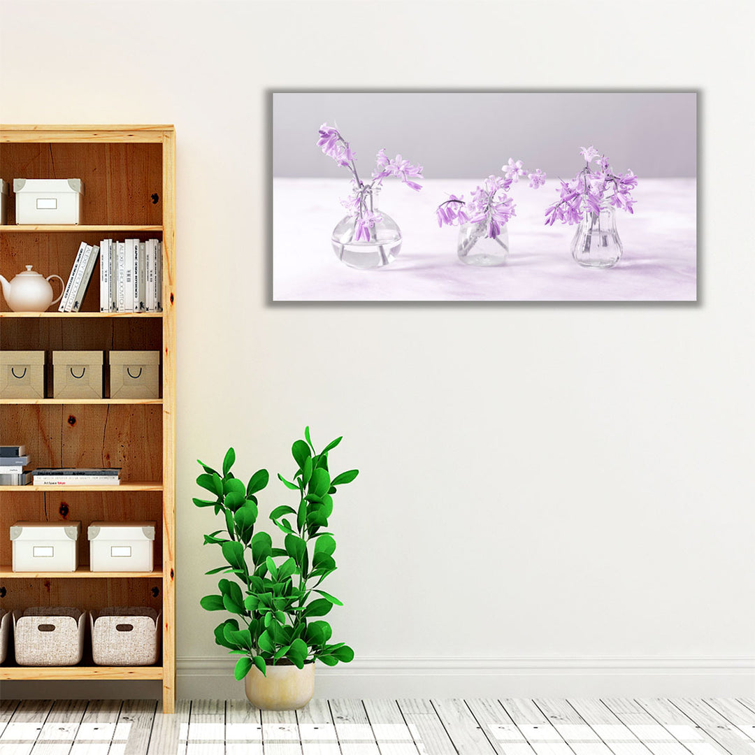 Bluebells in Glass Bottles II - Canvas Print Wall Art