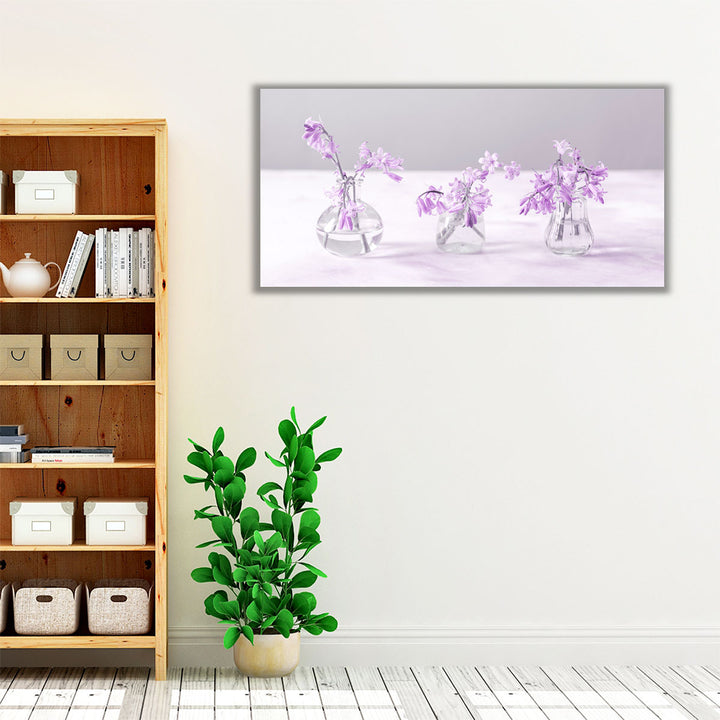 Bluebells in Glass Bottles II - Canvas Print Wall Art