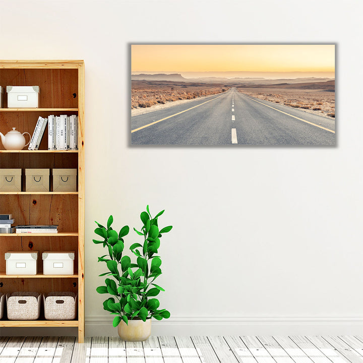 Road and desert landscape wall art in soft hues