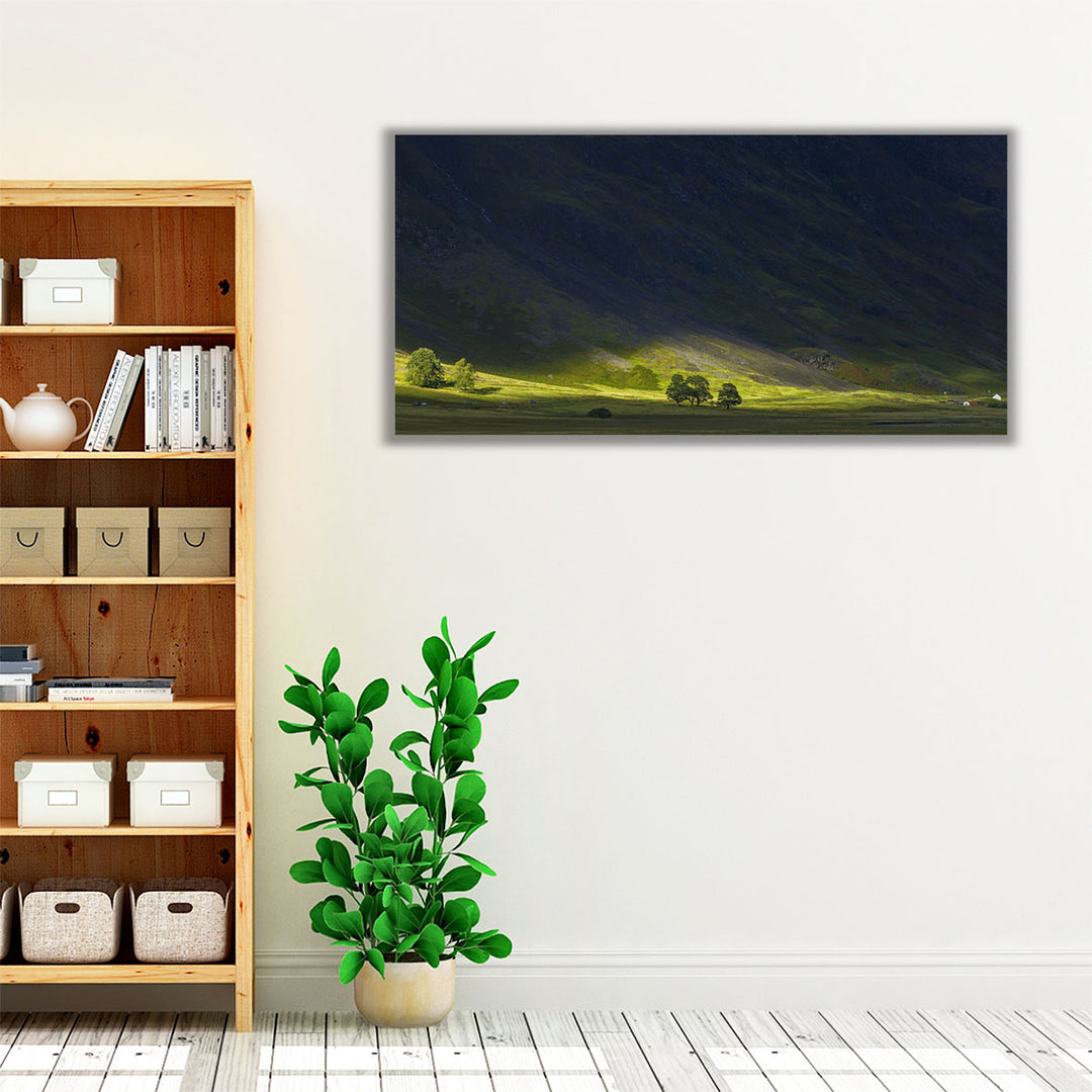 Natural valley art with green and black tones