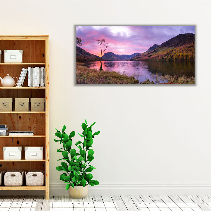 Tranquil bedroom wall art featuring landscape and water