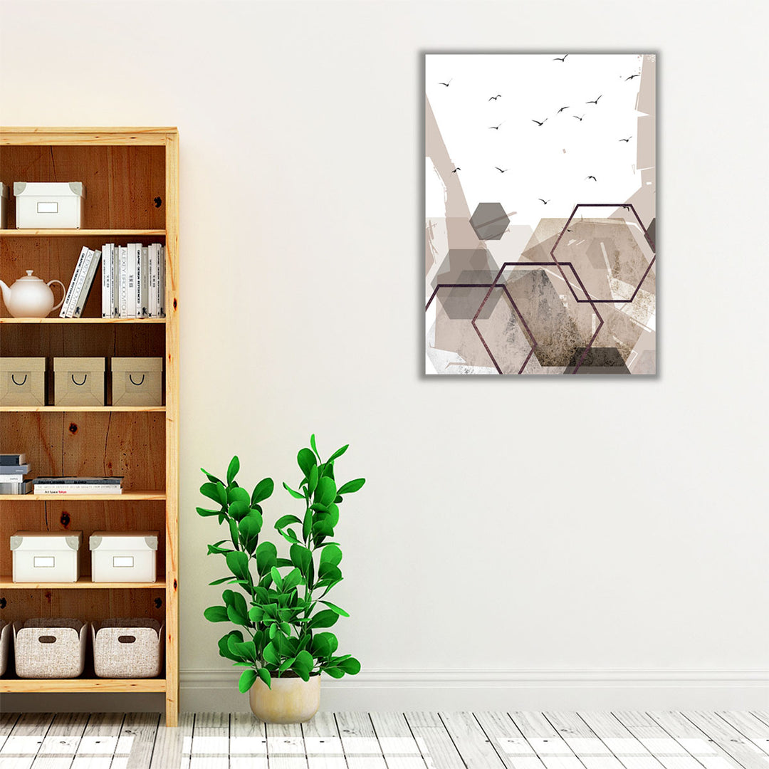 Abstract Hexagons Beige 2 - Canvas Print Wall Art