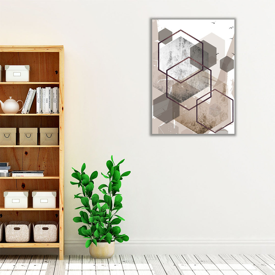 Abstract Hexagons Beige - Canvas Print Wall Art