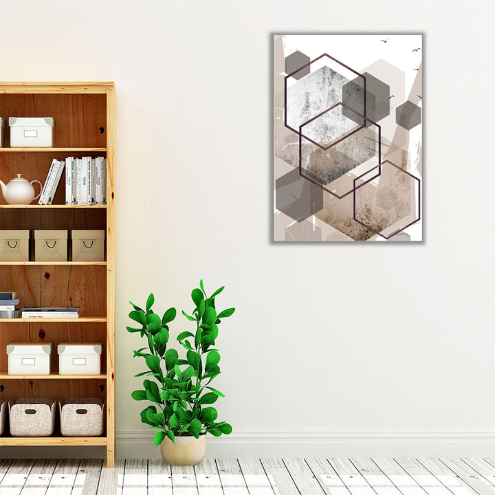 Abstract Hexagons Beige - Canvas Print Wall Art