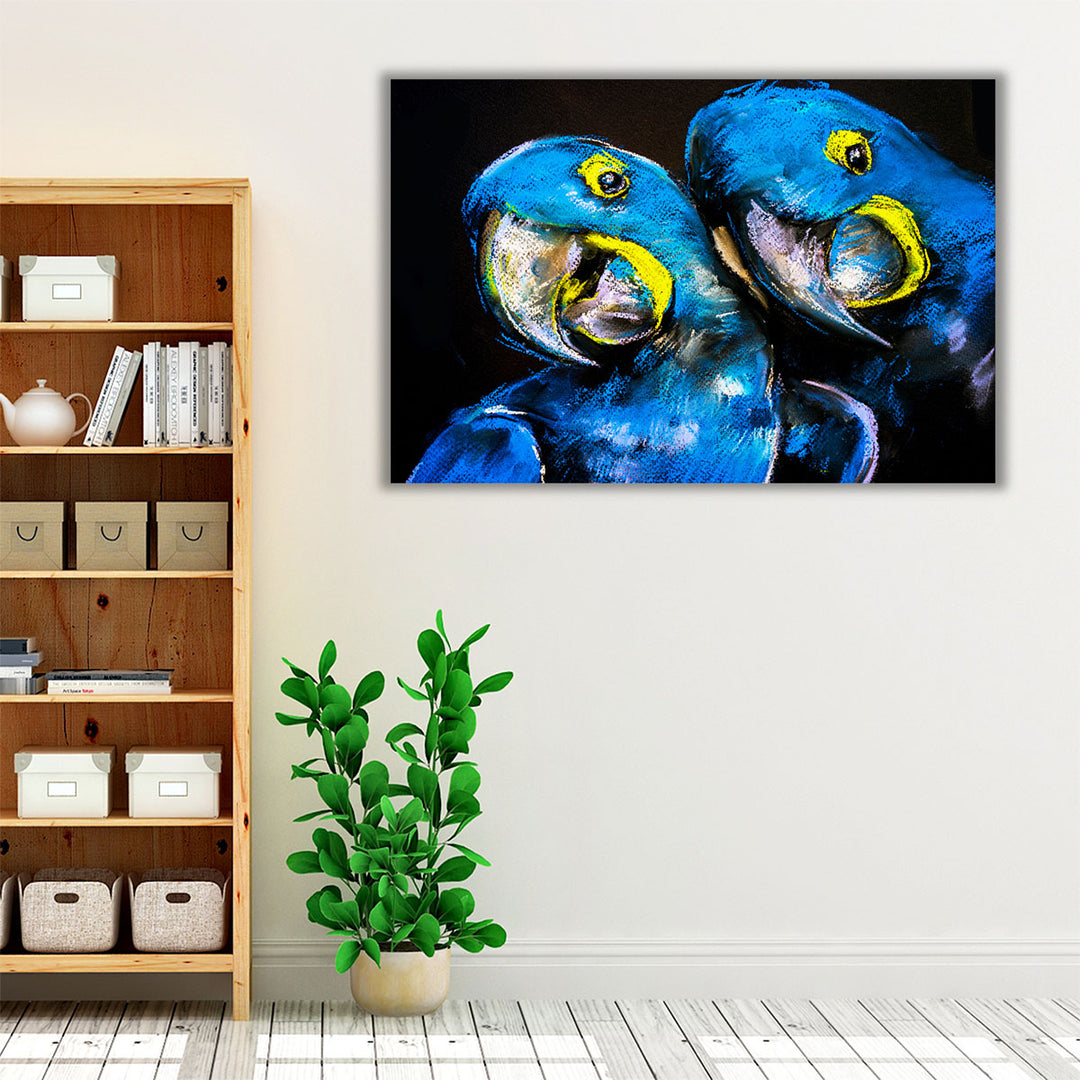 Pastel Painting of Blue Parrots - Canvas Print Wall Art