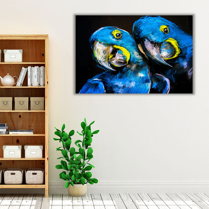 Pastel Painting of Blue Parrots - Canvas Print Wall Art