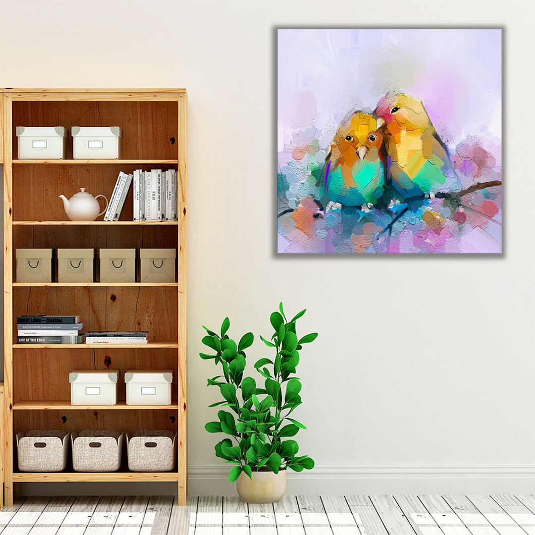 Abstract Colorful Oil Painting of Two Birds - Canvas Print Wall Art
