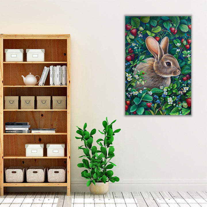 A Cute Fluffy Rabbit In Botanical Background - Canvas Print Wall Art
