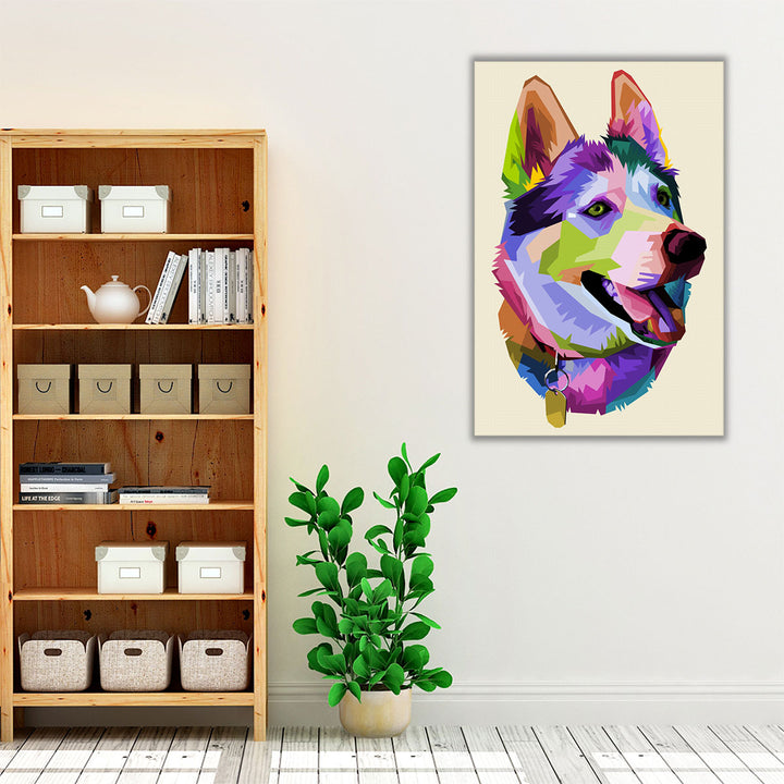 Cute Husky Dog in Pop Art Style - Canvas Print Wall Art