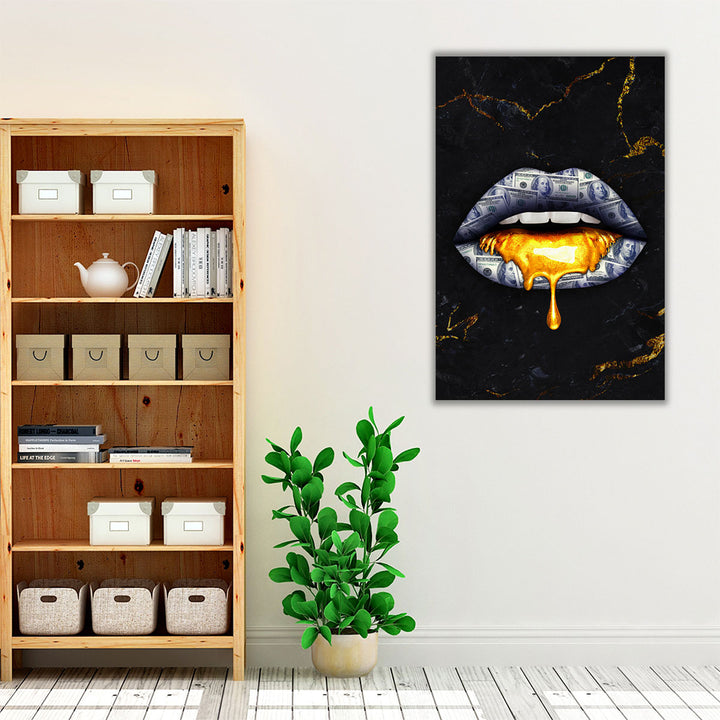 Money Lips Dripping Gold - Canvas Print Wall Art