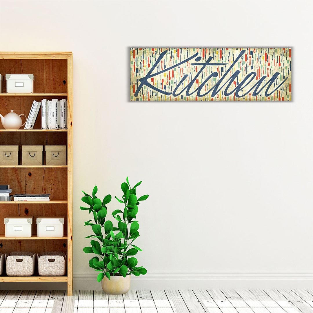 Blue Kitchen Wrapped Canvas typographic design