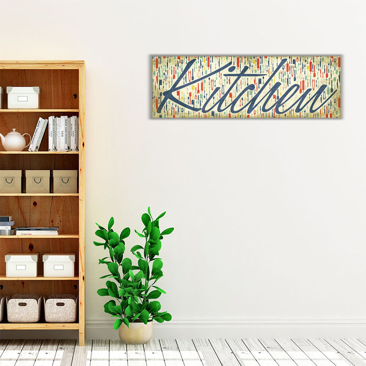 Blue Kitchen Wrapped Canvas typographic design