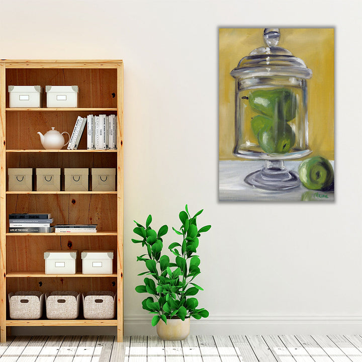 green kitchen wrapped canvas – pear still life