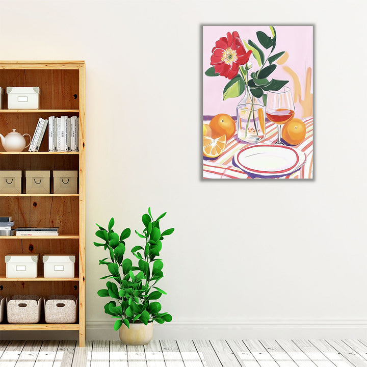 green and red floral print – modern botanical focal