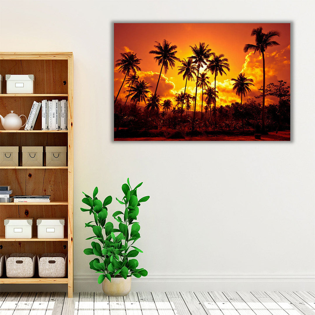 Warm-toned tropical wall art for hallway