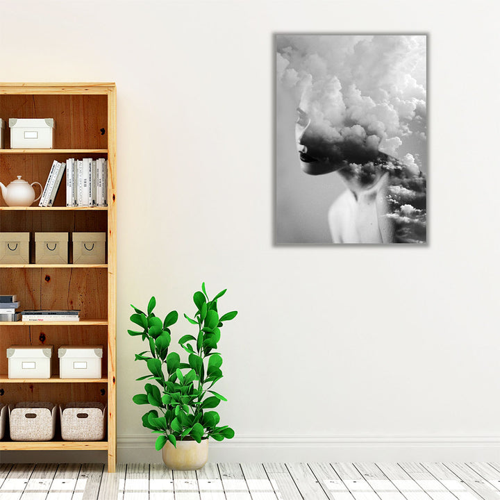 Cloudy Mind Black and White - Canvas Print Wall Art