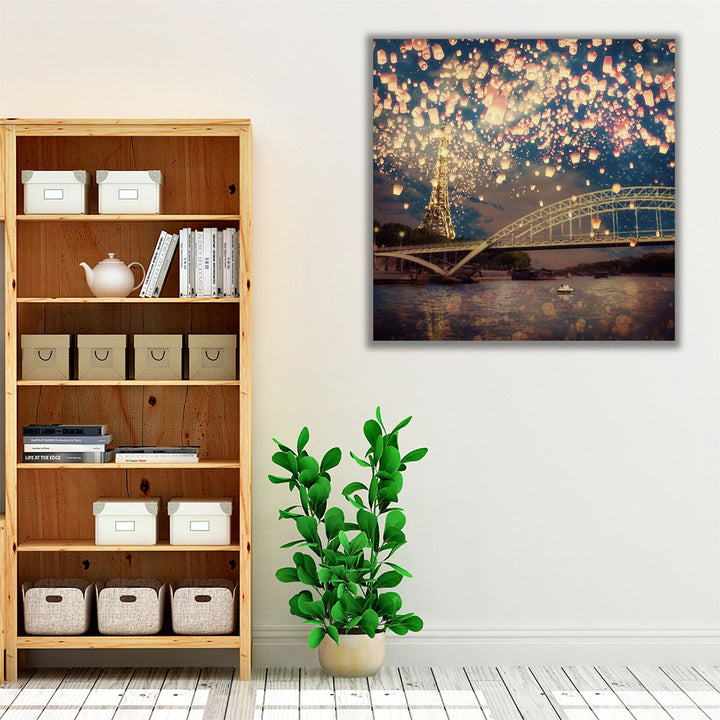 Love Wish Lanterns Over Paris - Canvas Print Wall Art