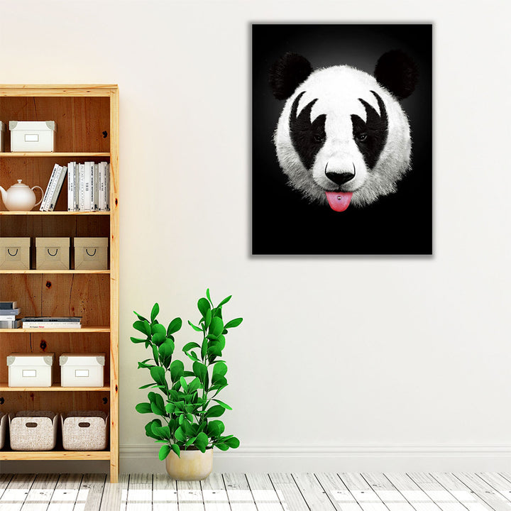 Panda Rocks Black and White - Canvas Print Wall Art