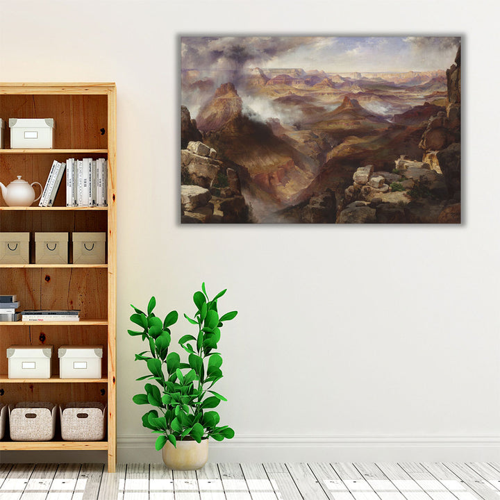 Living room wrapped canvas earth tone décor centerpiece