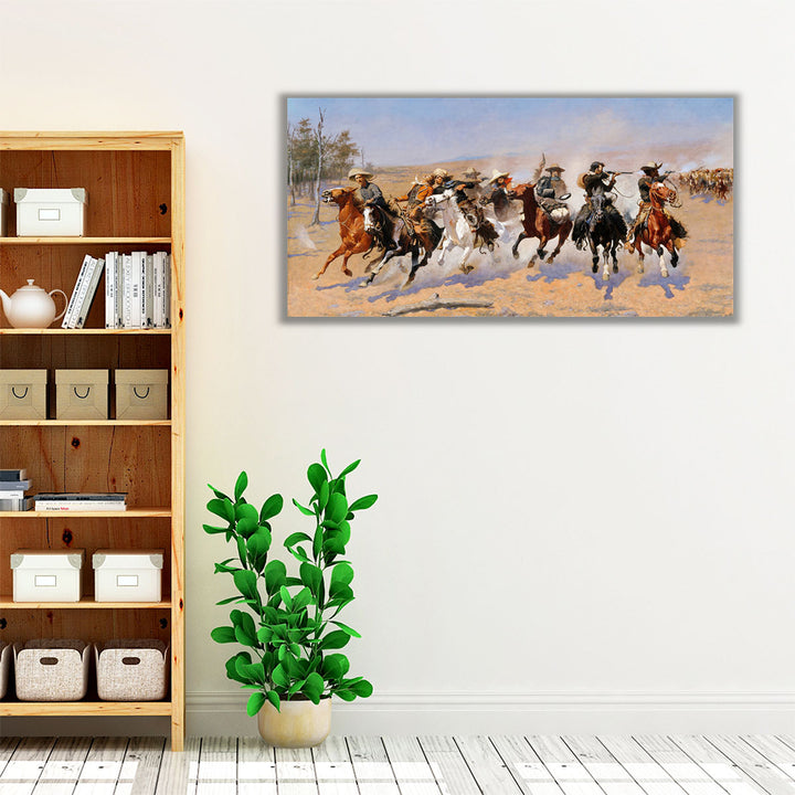Living room Espresso Framed Canvas – rustic Western décor centerpiece