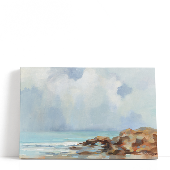 Stone Beach Canvas Prints, Abstract Coastal Wall Art, Large Landscape Paintings for Hallway | Morning at Stone Beach