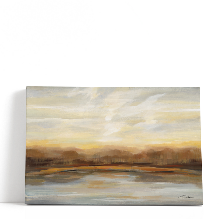 Abstract Sunset Painting, Scenic Lake Wall Art, Huge Nature Canvas Prints for Bedroom | Fall Lake Sunset