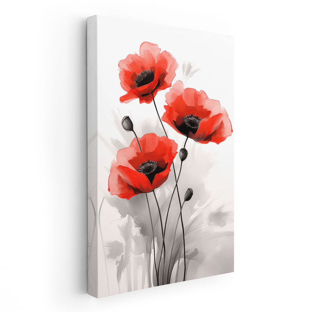 Red Poppies Elegance - Canvas Print Wall Art