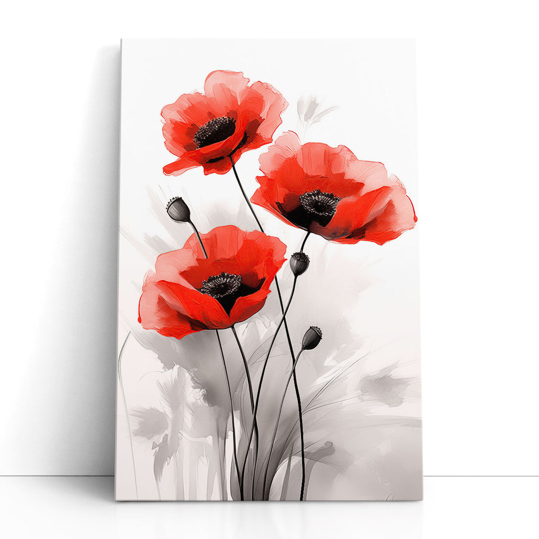 Red Poppies Elegance - Canvas Print Wall Art