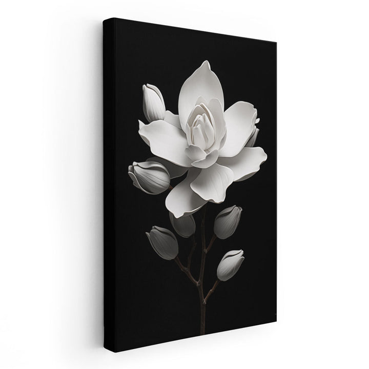 Magnolia Serenity in Monochrome - Canvas Print Wall Art