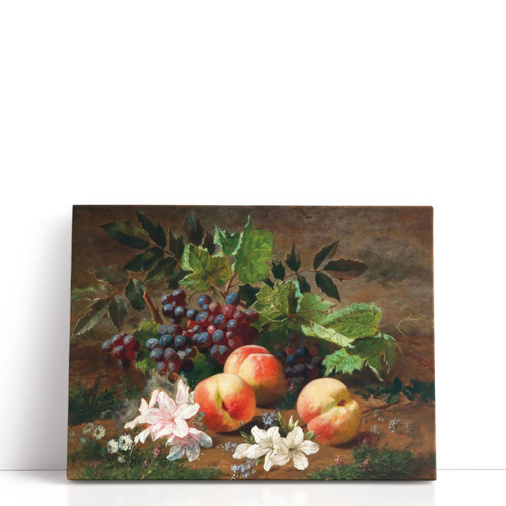 A Forest Still Life with Peach and Grapes - Canvas Print Wall Art