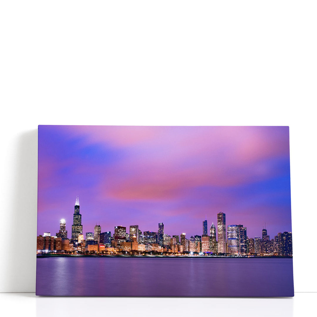 Beautiful Chicago Skyline At Sunset - Canvas Print Wall Art