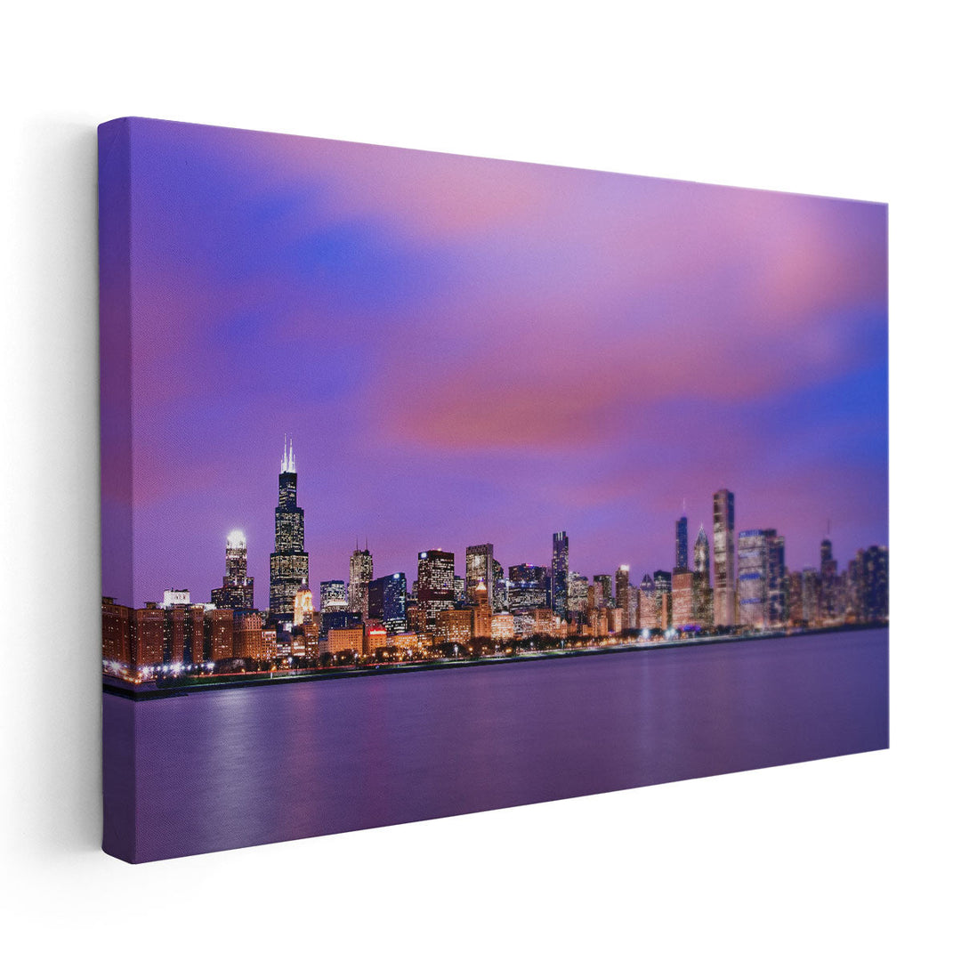 Beautiful Chicago Skyline At Sunset - Canvas Print Wall Art