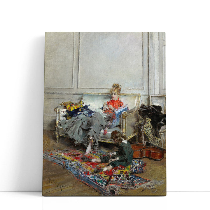 Young Woman Crocheting - Canvas Print Wall Art